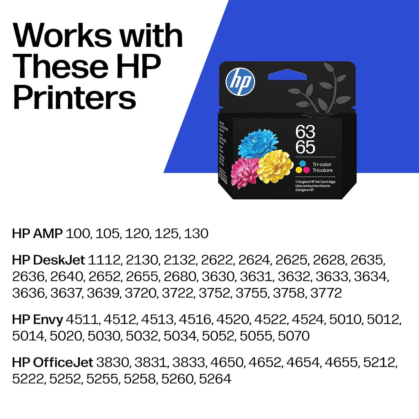 HP 63/65 Tri-Color Ink Cartridge (Replaces and Works with Both 63 & 65) | B7RT2AN
