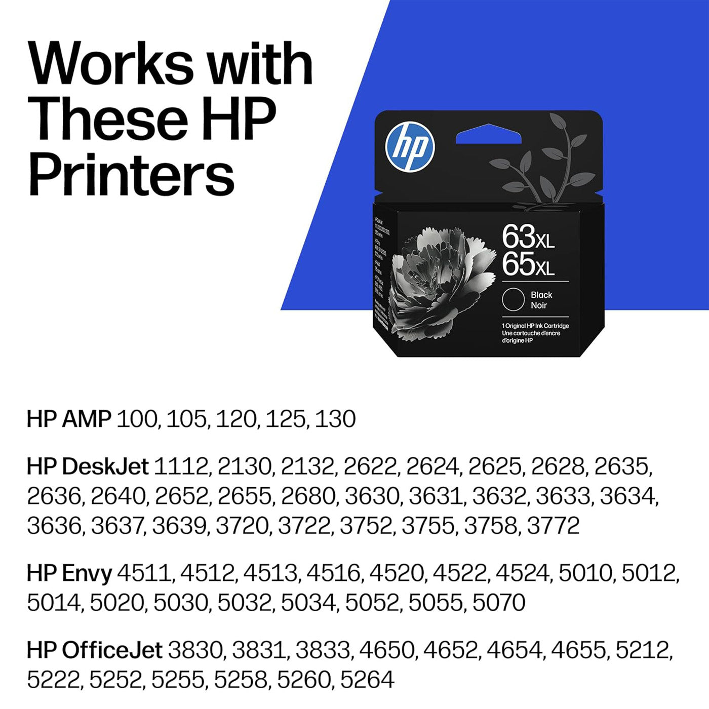 HP 63XL/65XL Black High-Yield Ink Cartridge (Replaces and Works with Both 63XL & 65XL) | B7RT5AN