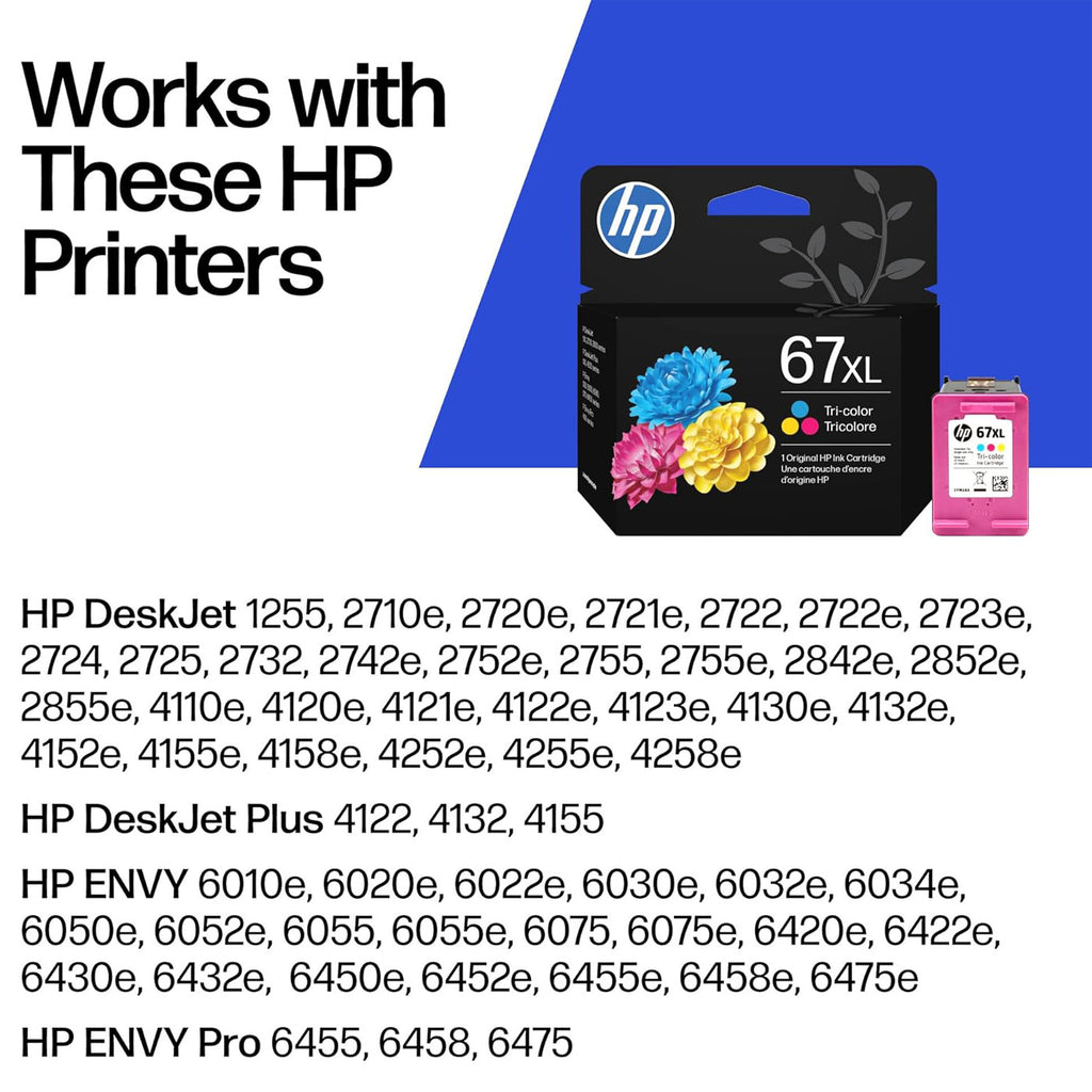 HP 67XL Tri-Color High-Yield Ink Cartridge | Eligible for Instant Ink | 3YM58AN